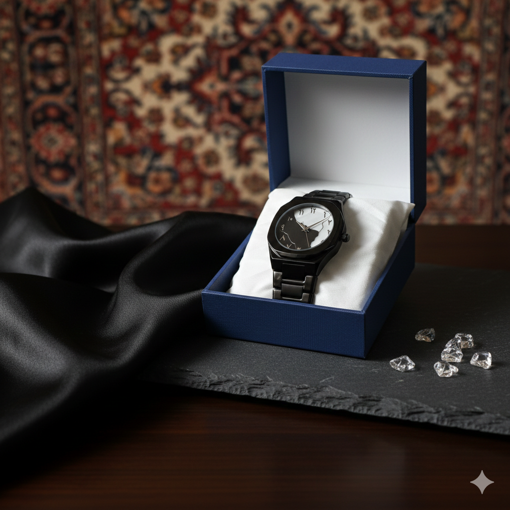 Aura Arabic Dial Watch – Black & White Luxury Analog Timepiece