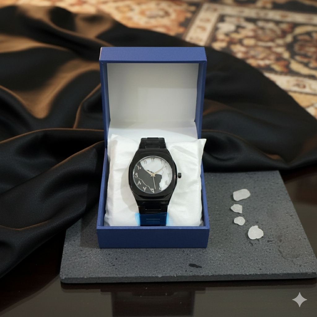 Aura Arabic Dial Watch – Black & White Luxury Analog Timepiece