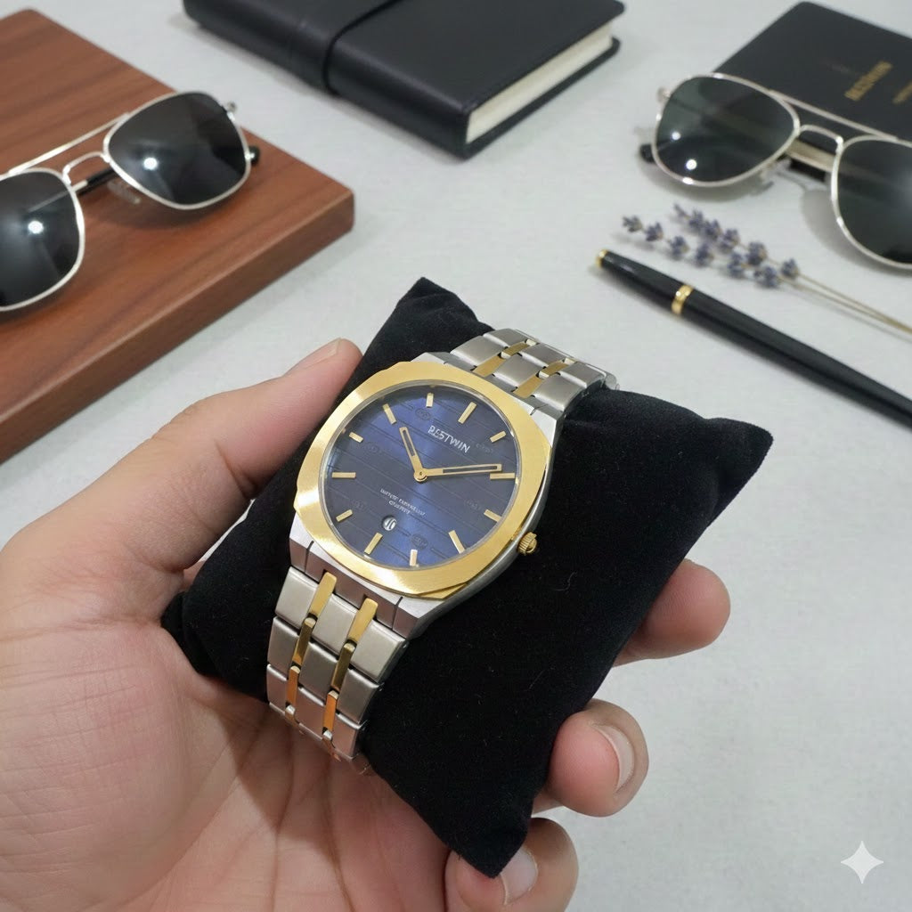 Bestwin Men’s Two-Tone Stainless Steel Watch – Blue Dial | Premium Quartz Wristwatch