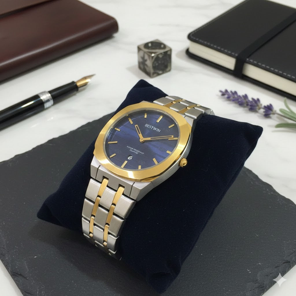 Bestwin Men’s Two-Tone Stainless Steel Watch – Blue Dial | Premium Quartz Wristwatch