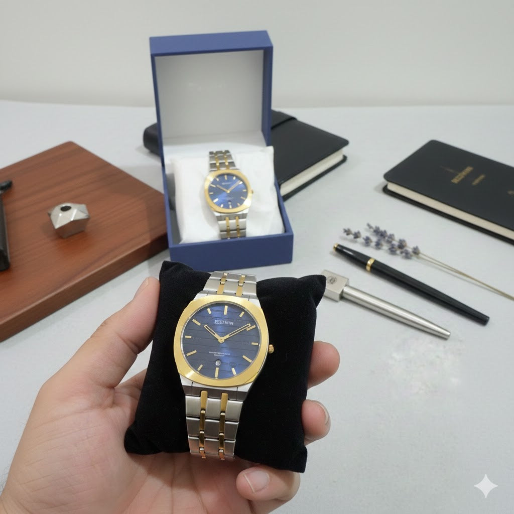 Bestwin Men’s Two-Tone Stainless Steel Watch – Blue Dial | Premium Quartz Wristwatch