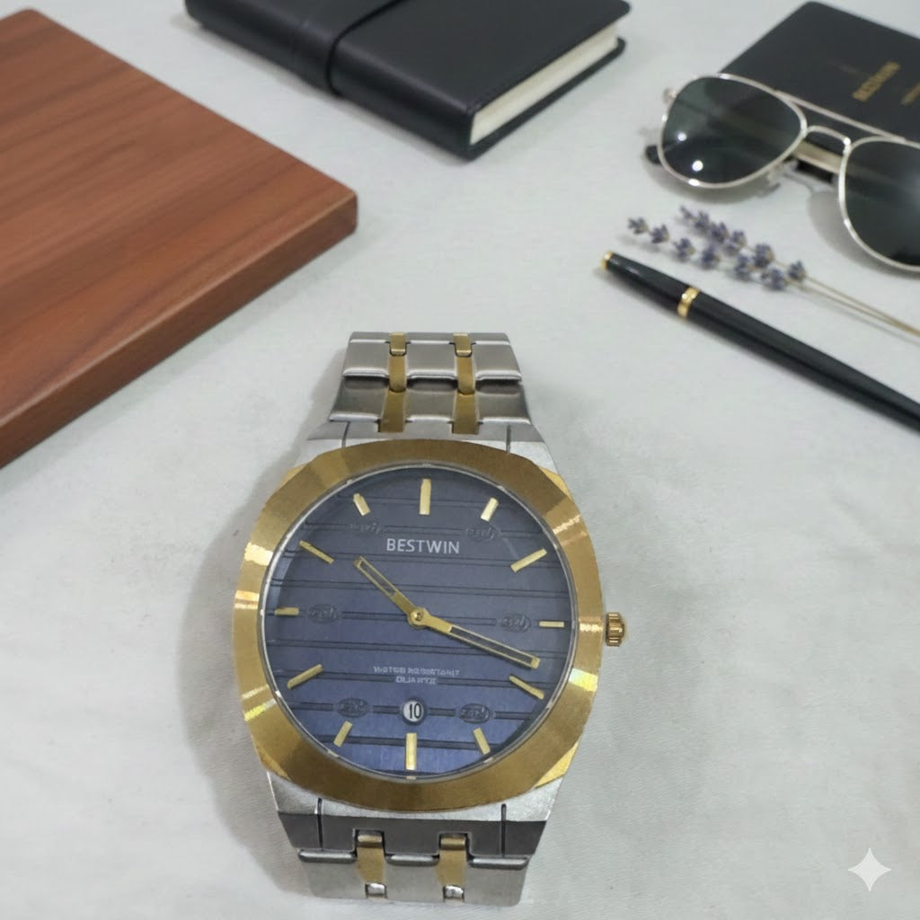 Bestwin Men’s Two-Tone Stainless Steel Watch – Blue Dial | Premium Quartz Wristwatch