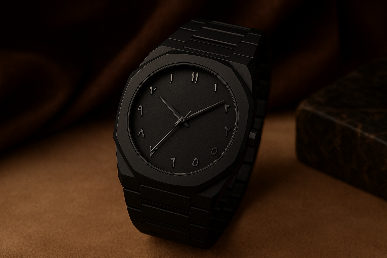 Aura Black Arabic Dial Men’s Watch – Minimal Luxury Stainless Steel Timepiece