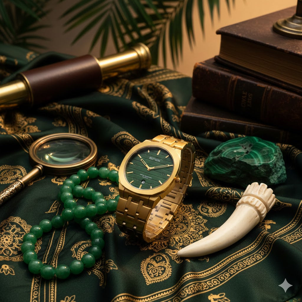 Bestwin Men’s Gold Stainless Steel Watch – Green Dial Quartz Timepiece