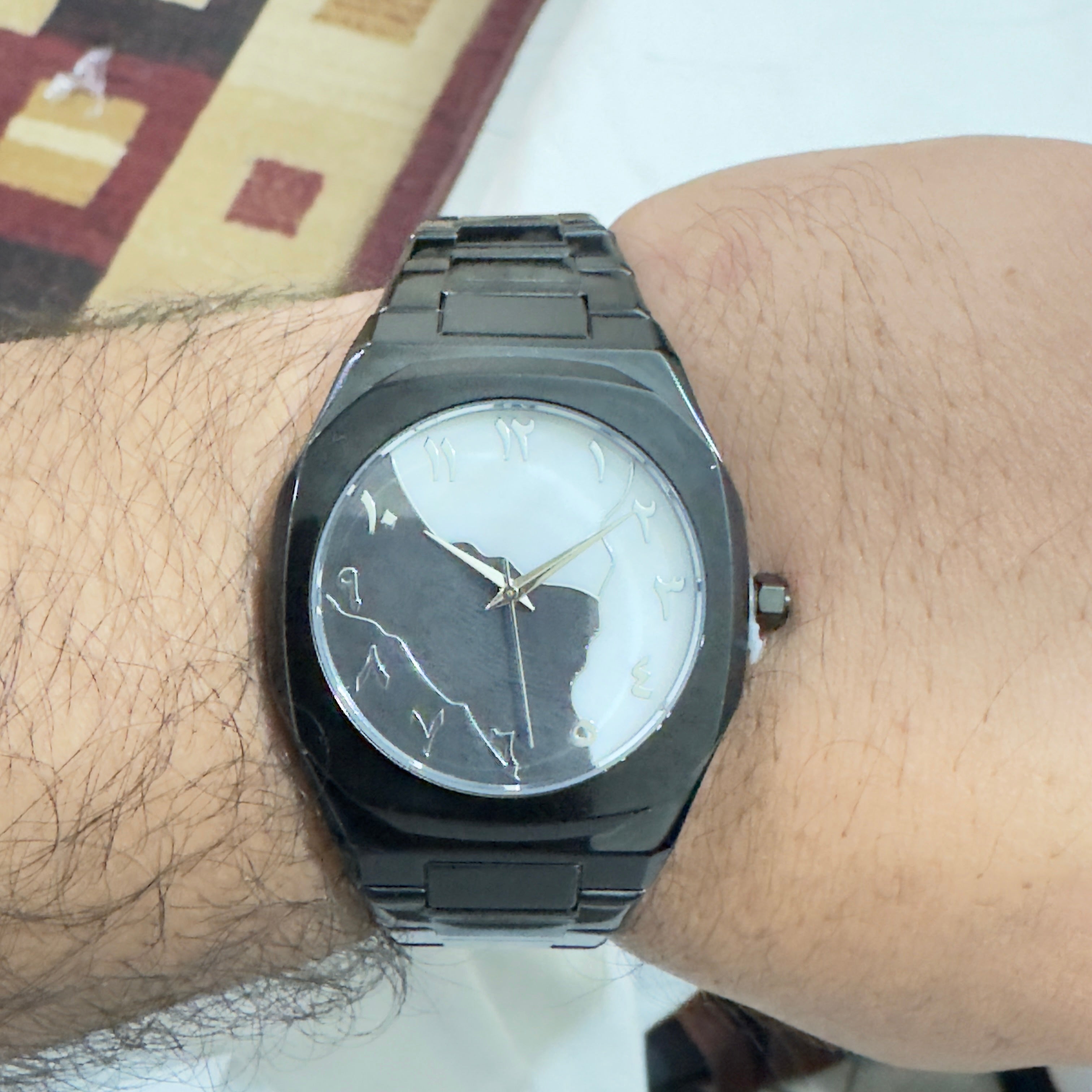 Aura Arabic Dial Watch – Black & White Luxury Analog Timepiece
