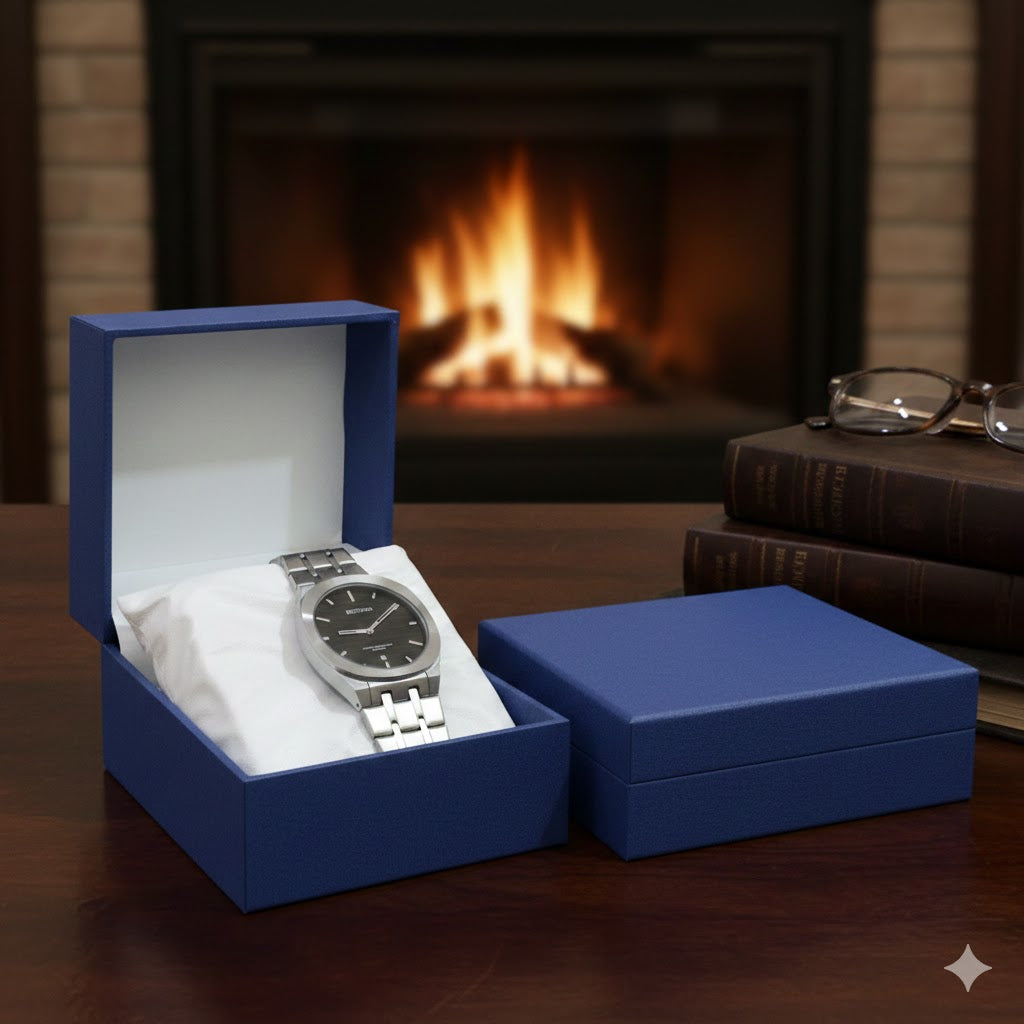 BESTWIN Men’s Stainless Steel Watch – Silver Bracelet, Black Dial, Quartz Movement